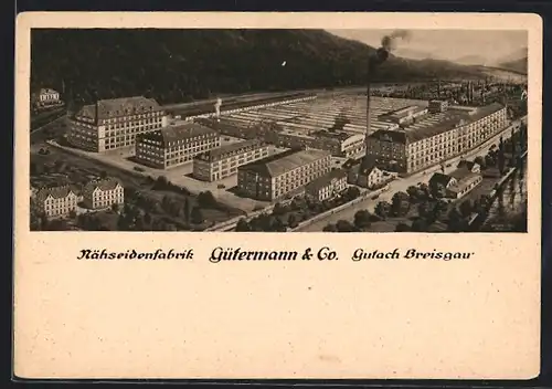 Künstler-AK Gutach /Breisgau, Nähseidenfabrik Gütermann & Co aus der Vogelschau