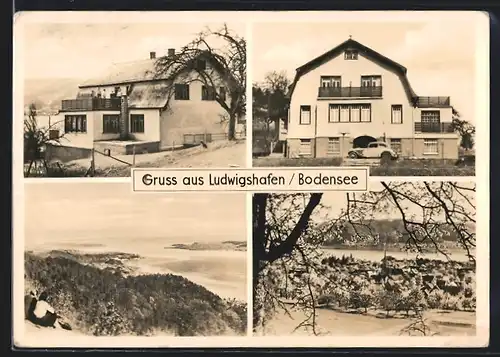 AK Ludwigshafen /Bodensee, Ev. Jugendheim, Ortsansicht aus der Vogelschau