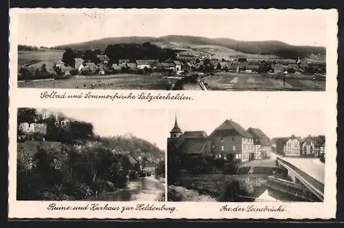 AK Salzderhelden, Ruine und Kurhaus zur Heldenburg, An der Leinebrücke