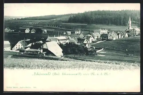 AK Schönwald / Bad. Schwarzwald, Ortsansicht mit Blick auf die Kirche