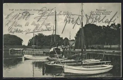 AK Rüstersiel, Blick auf den Hafen des Nordseebades