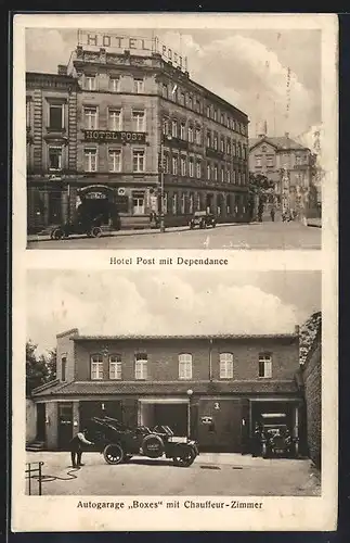 AK Bayreuth, Hotel Post mit Dependance, Autogarage Boxes mit Chauffeur-Zimmer