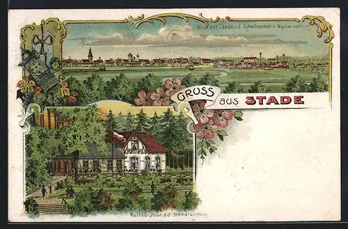 Lithographie Stade, Restaurant a.d. Schwarzenberg, Totalansicht