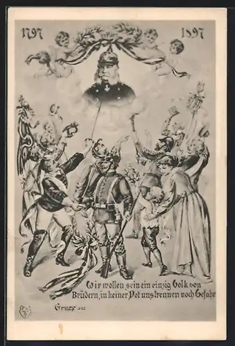 AK Porträt Kaiser Wilhelm I. - Wir wollen sein ein einzig Volk von Brüdern