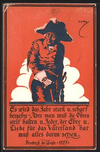 Künstler-AK König Friedrich II. (der Grosse) in Uniform mit Dreispitz