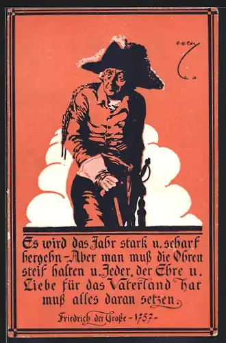 Künstler-AK König Friedrich II. (der Grosse) in Uniform mit Dreispitz