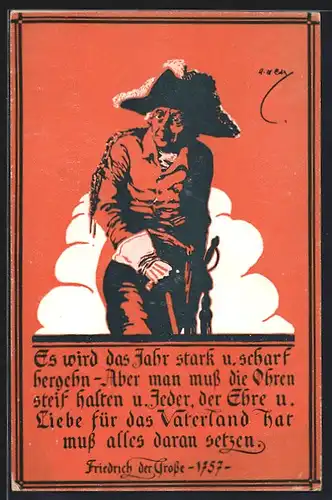 Künstler-AK König Friedrich II. (der Grosse) in Uniform mit Dreispitz