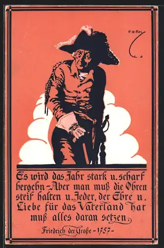 Künstler-AK König Friedrich II. (der Grosse) in Uniform mit Dreispitz