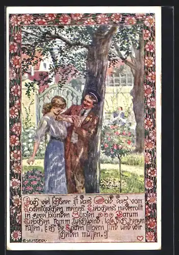 Künstler-AK Ernst Kutzer: Student führt Frau in den Garten