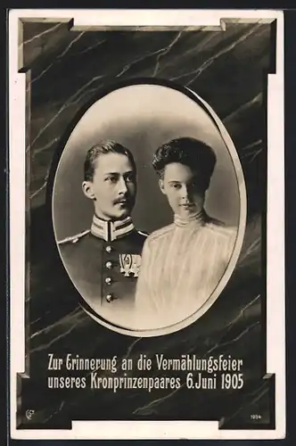 AK Kronprinz Wilhelm von Preussen und Gemahlin, Vermählung 1905