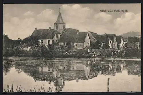 AK Birklingen, Flusspartie im Ort, Kirchturm