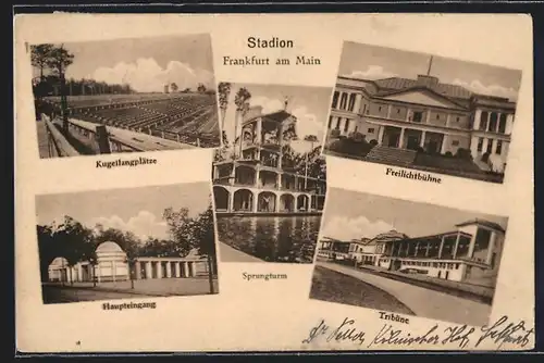 AK Frankfurt-Niederrad, Stadion, Kugelfangplätze, Freilichtbühne, Sprungturm