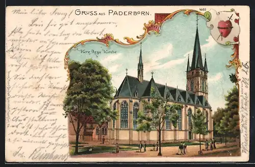 Lithographie Paderborn, Partie an der Herz Jesu Kirche