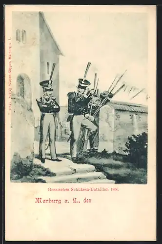 Künstler-AK Marburg a. L., Soldaten des Hessischen Schützen-Bataillon 1850