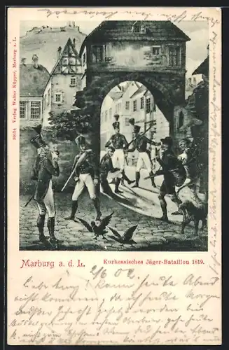 Künstler-AK Marburg a. d. L., Kurhessisches Jäger Bataillon 1819