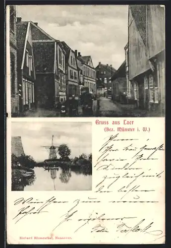 AK Laer, Ortsansicht, Windmühle
