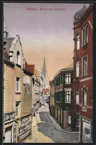 AK Solingen, Kirchstrasse mit Kirche