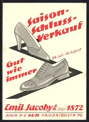 Künstler-AK Berlin, Schuhgeschäft Emil Jacoby, Friedrichstrasse 70