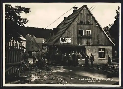 AK Johanngeorgenstadt, Unwetter am 6.7.1931, Zerstörung im Lehmer Grund