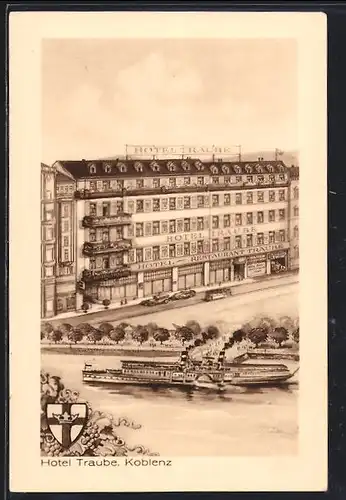AK Koblenz, Hotel Traube, Dampfer