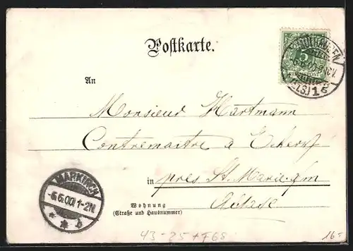 Lithographie Mülhausen, Gesamtansicht, Elsass-Lothringisches Sängerbundesfest Pfingsten 1900