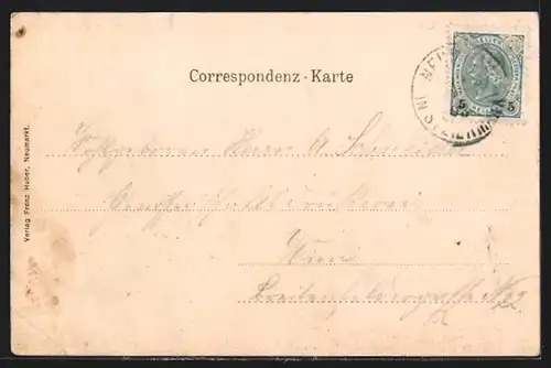 Passepartout-Lithographie Neumarkt i. St., Strimitzen mit Villa Wolf, Villa Seidt