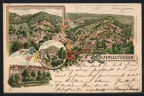 Lithographie Kaltenleutgeben, Panorama mit Morizhof