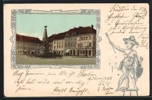 AK Küstrin, Denkmal auf dem Marktplatz