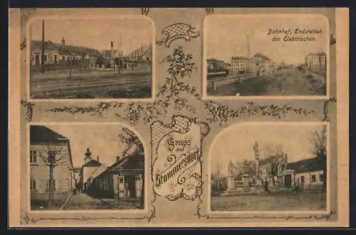 AK Wien, Gruss aus Stammersdorf, Bahnhof, Endstation der Elektrischen