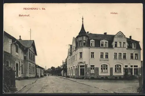 AK Reichenau i. Sa., Hotel am Bahnhof