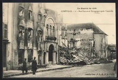 AK Lunéville, Rue Castara et Synagogue après l`incendie
