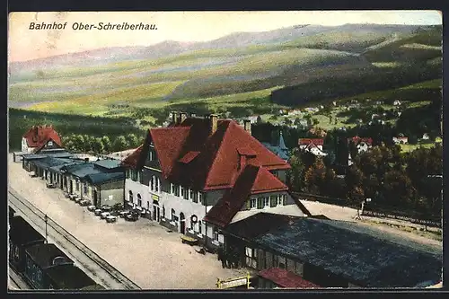 AK Ober-Schreiberhau, Bahnhof mit Zug