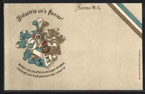 Präge-AK Sorau, Industria sei`s Panier, Studentenwappen