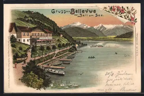 Lithographie Zell am See, Restauration Bellevue