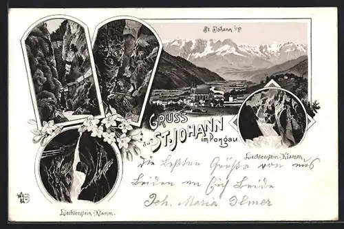 Lithographie St. Johann, Liechtenstein-Klamm, Ortsansicht