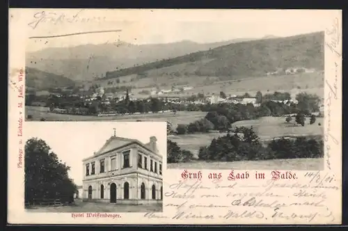 AK Laab im Walde, Ansicht vom Hotel Weissenberger, Ortsansicht mit Umgebung