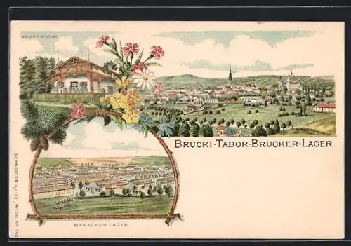 Lithographie Bruck, Brucker Lager, Baracken Lager, Hauptwache