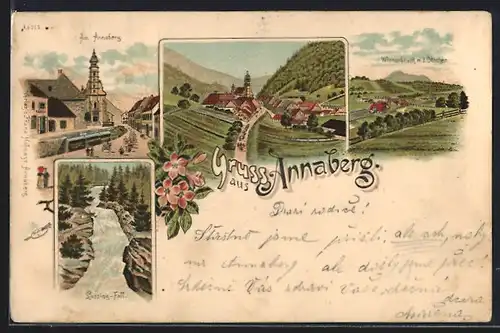Lithographie Annaberg, Wienerbruck m. d. Ötscher, Lassing-Fall, Am Annaberg