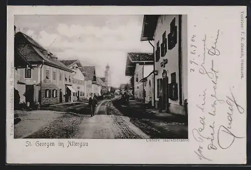 AK St. Georgen im Attergau, Untere Marktstrasse mit Kirche