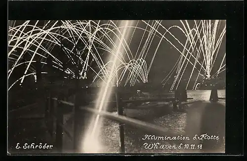 AK Wilhelmshaven, Illumination der Flotte 1918, vor der Internierung