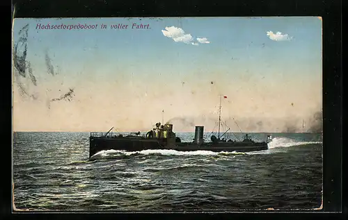 AK Hochseetorpedoboot in voller Fahrt