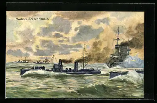 Künstler-AK Hochsee-Torpedoboot, Kriegsschiffe