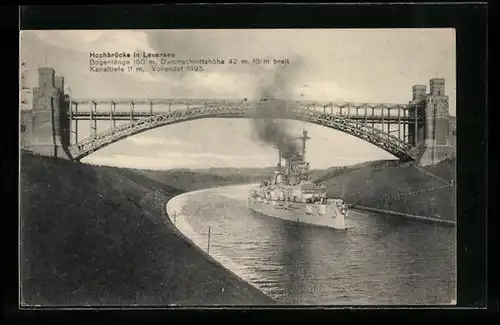 AK Kriegsschiff passiert die Hochbrücke Levensau