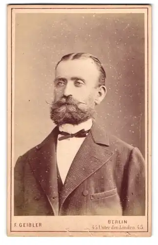 Fotografie F. Geibler, Berlin, Unter den Linden 45, Herr mit Vollbart und hoher Stirn im Anzug