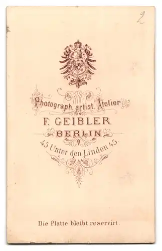 Fotografie F. Geibler, Berlin, Unter den Linden 45, Herr mit Vollbart und hoher Stirn im Anzug