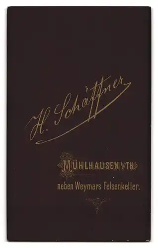 Fotografie H. Schäffner, Mühlhausen, Portrait Mädchen auf Holzbank