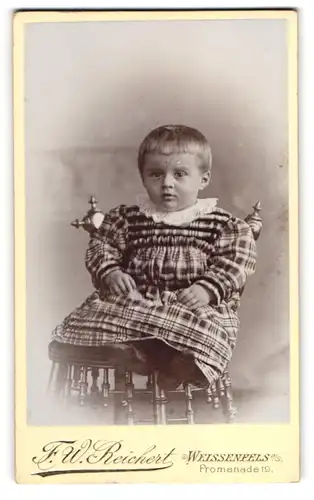 Fotografie F.W. Reichelt, Weissenfels, Promenade 19, kleiner Junge auf Stuhl