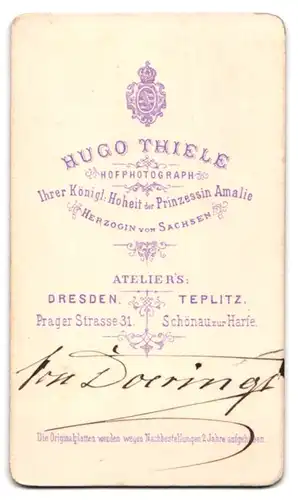 Fotografie Hugo Thiele, Dresden, Wilhelm von Doering, preussischer Generalleutnant mit Autograph