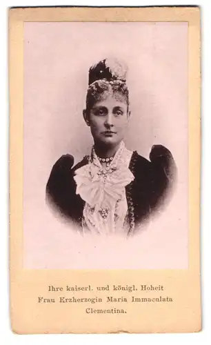 Fotografie unbekannter Fotograf und Ort, Portrait Erzherzogin Maria Immaculata Clementina von Österreich-Toskana