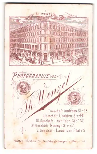 Fotografie Th. Wenzel, Berlin, Andreas-Str. 28, Ansicht Berlin, Blick auf das Ateliersgebäude mit Pferdebahn